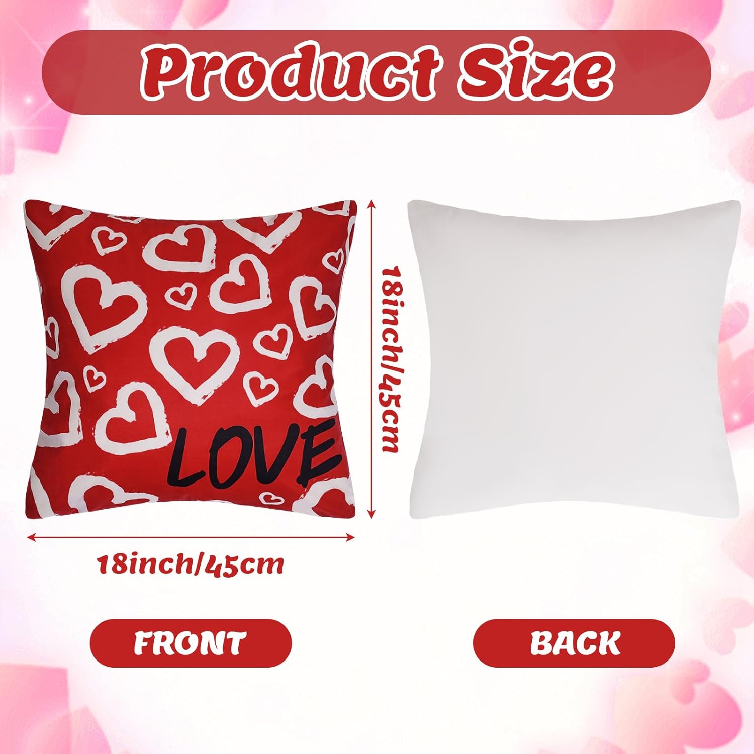 4Pcs Valentines Throw Pillow Covers 18X18 Inch Linen Pillow Case With Red Heart Love Square Cushion Covers For Home Sofa Bed