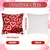 4Pcs Valentines Throw Pillow Covers 18X18 Inch Linen Pillow Case With Red Heart Love Square Cushion Covers For Home Sofa Bed