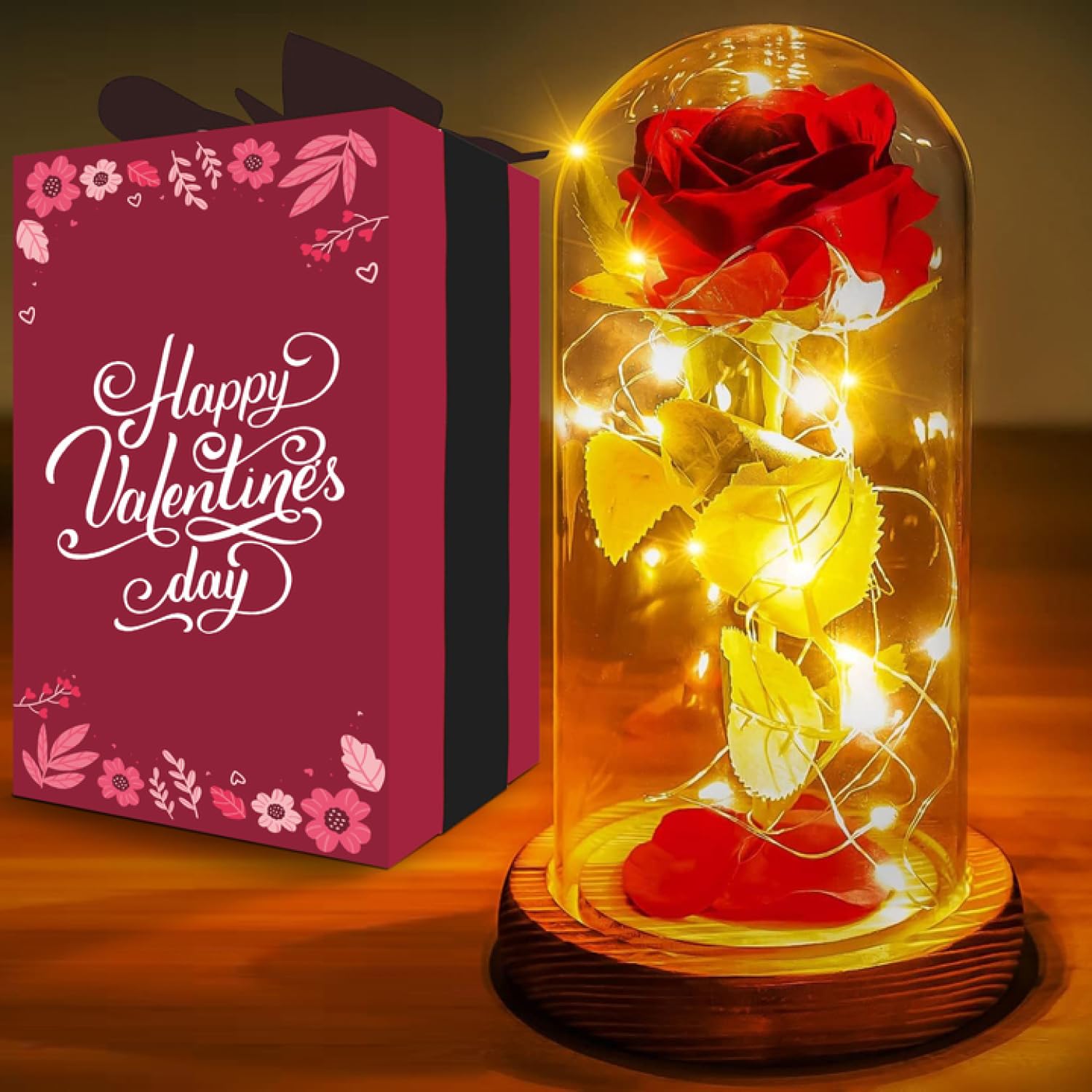 Premium Valentines Day Gifts For Her - Rose In Glass Dome With 6Hr Timer - Birthday Gifts For Women, Mom From Daughter, Son, Kids - Beauty And The Beast Rose In A Glass Dome For Decorations