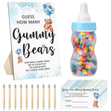 122 Pcs Baby Shower Games Guess How Many Bears 100 Guessing Cards 20 Pencils 1 Bottle 1 Wood Standing Sign For Baby Shower Games Gender Reveal Party Decoration(Blue)