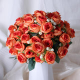 6-Pack Orange Silk Rose Bouquets, 60 Roses Artificial Flowers Heads With Faux Baby'S Breath Stems Leaves, Fake Roses For Wedding Bouquets, Centerpieces & Home Table Décor
