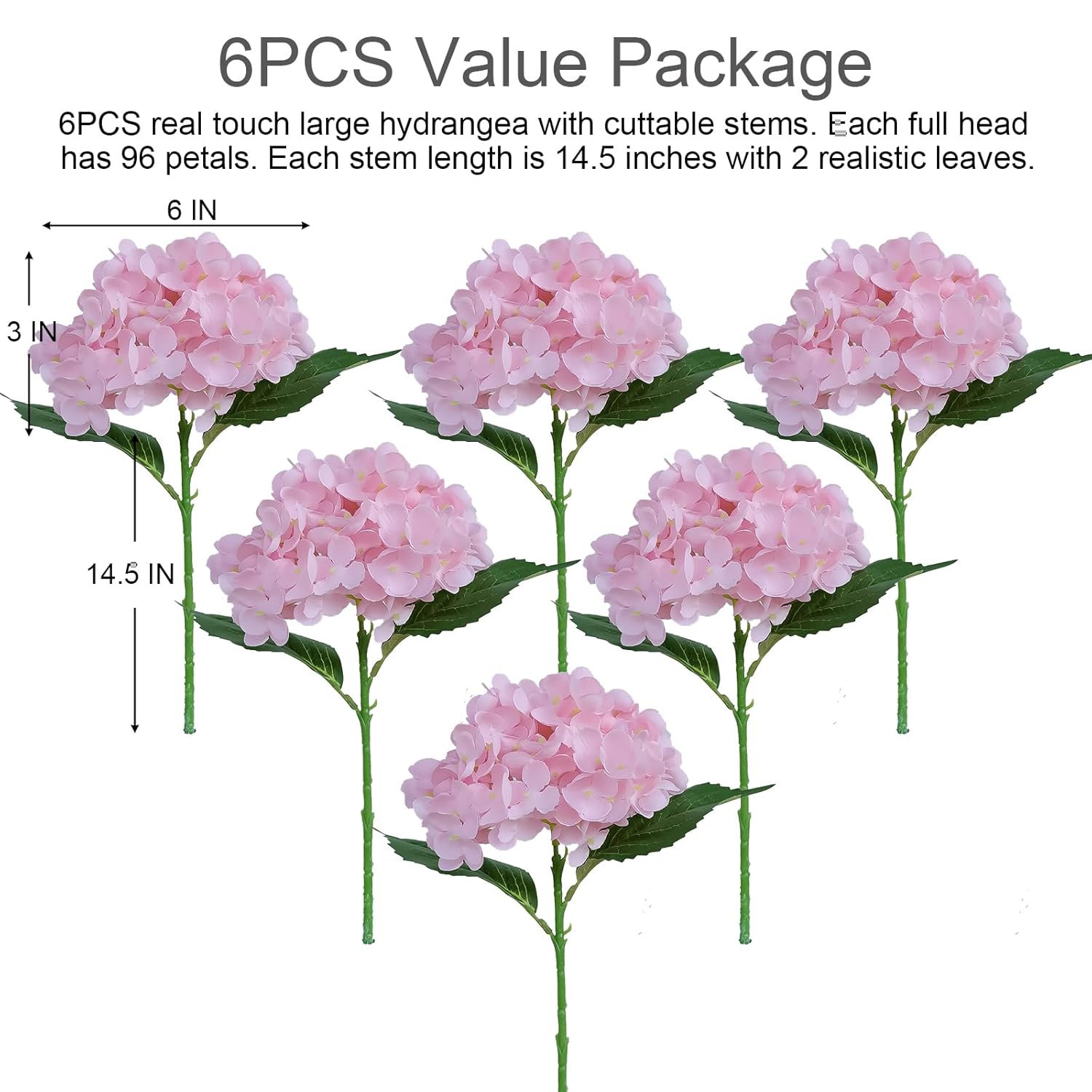 6Pcs Premium Pink Hydrangea Artificial Silk Flowers, Lifelike Fake Hydrangea Head With Stems, Faux Floral Arrangements For Wedding Bouquets, Home Table Centerpieces, Party Decoration