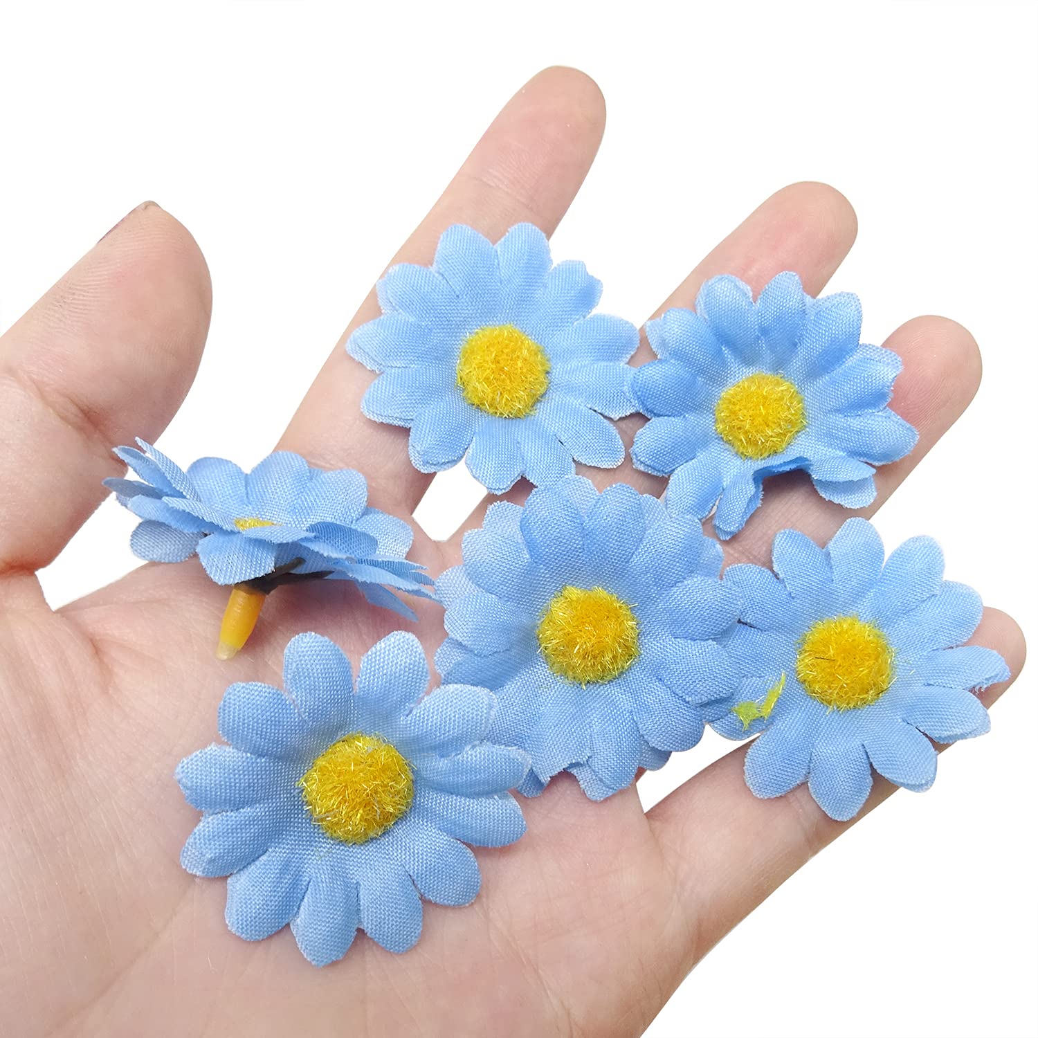 100Pcs 4Cm/1.57Inch Fabric Daisy Flower Heads Artificial Fake Flowers Heads For Wedding Party Decorations (Blue)