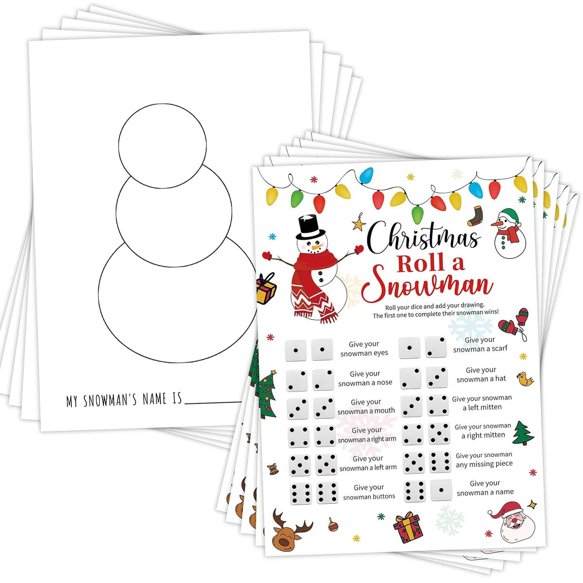 Roll A Snowman Game, Dice Games For Friends, Christmas Card Game, Christmas Games For Friends Party, Xmas Party Favors Supplies For Xmas Festival Activity, 25 Christmas Game Cards,5