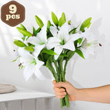 9 Pcs Artificial Lily Easter Lily Flowers For Easter, White Flowers Fake Tiger Lily For Spring White Wedding Table Centerpiece Holiday Home Decoration (9, White)