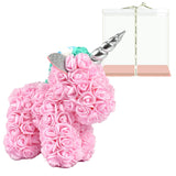 Rose Flower Uicorn Handmade Flower Mythical Beast Simulation Foam Rose Bear For Christmas Valentine'S Day Birthday (Light Pink)