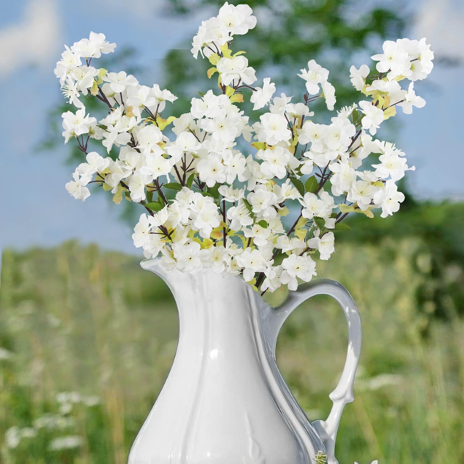 3 Pcs Cherry Blossom Branches For Vase Long Stems Artificial Flowers Spring Summer Decor White Faux Silk Cherry Blossom Branches For Home Wedding Party Table Centerpieces