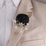 Female Men'S Artificial Boutonniere 5Pcs Gold Leaf Faux Silk Imitation Rose Corsage For Décor/Weddings/Balls/Ceremonies/Anniversaries,Etc. (Black)