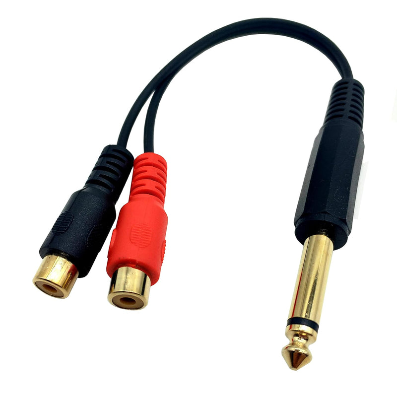 6.35Mm To 2 Rca Cable, Gold Plated 1/4 Inch Mono Ts Male To 2 Dual Rca Female