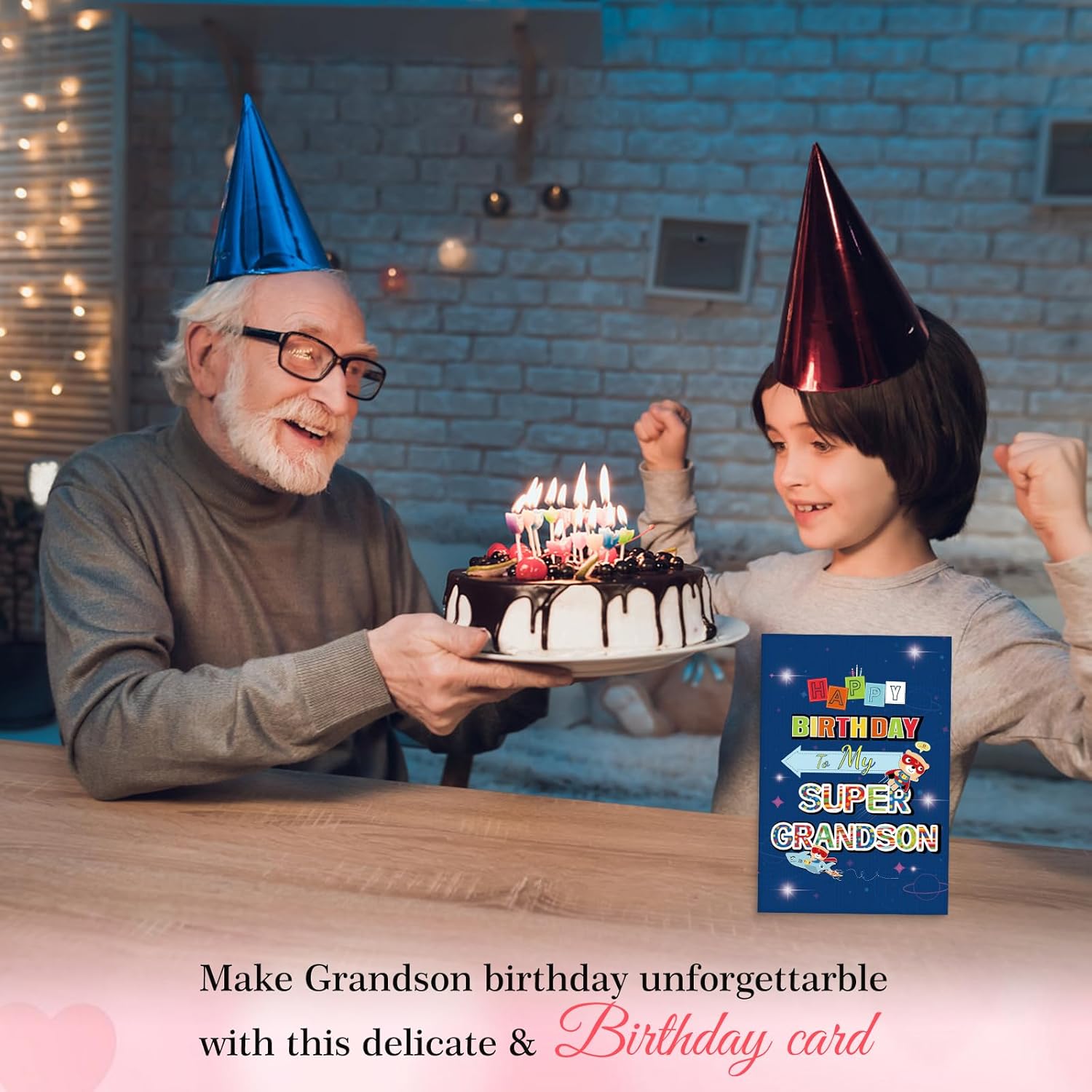 Grandson Birthday Card - 5.5"X8" Birthday Gift With Envelope For Young Men Super Grandson Funny Card From Grandma Grandpa Grandparents