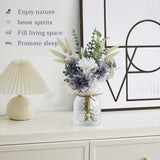 Fake Flowers With Vase, Faux Flowers In Vase, Blue White Silk Dahlia Artificial Flowers Bulk Arrangements For Home Decor For Living Room Bathroom Office Table Centerpiece Shelf Decoration