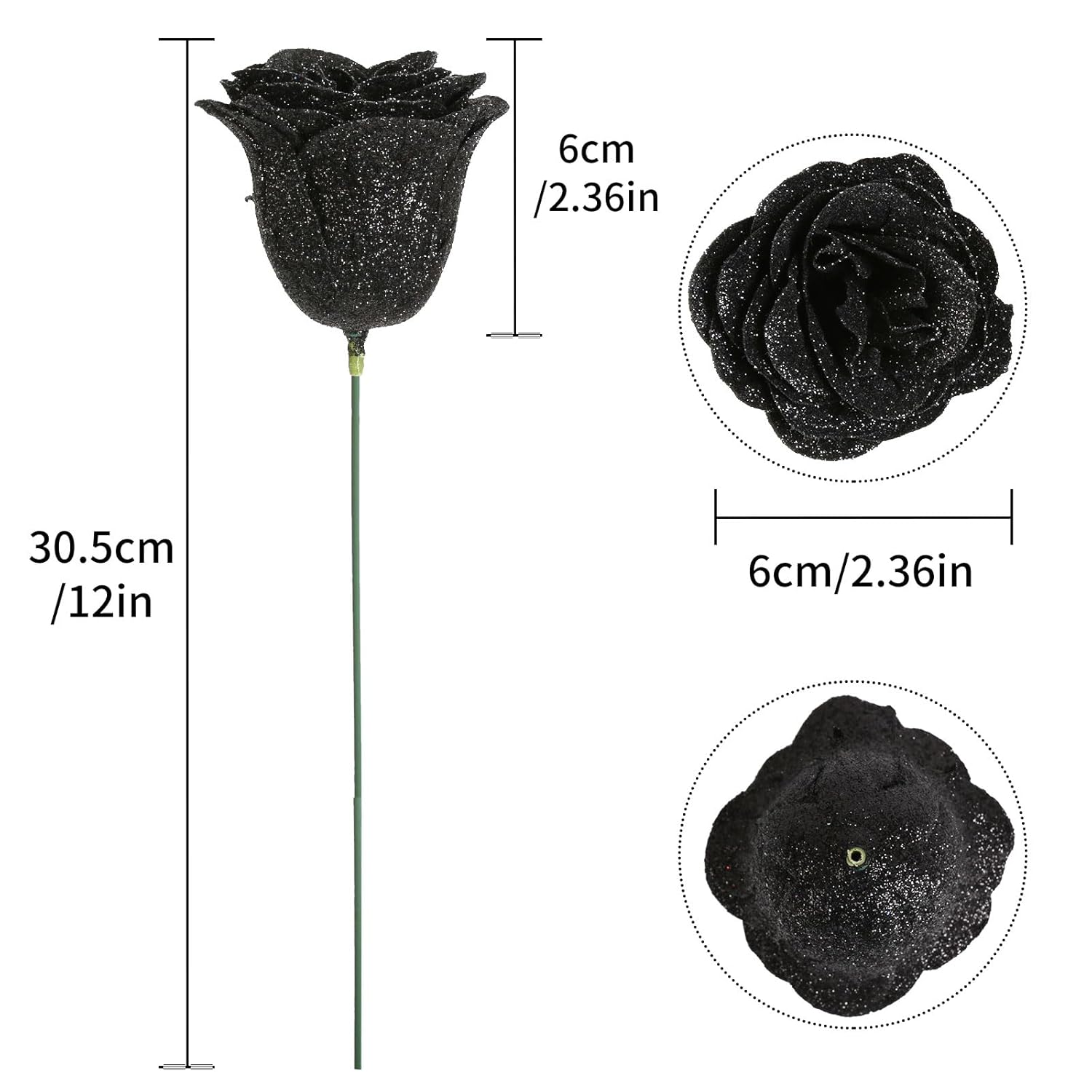 Black Roses Artificial Flowers, 30Pcs Glitter Roses Artificial Roses With Stems For Crafts Wedding Bouquet Party Home Decor(Black)