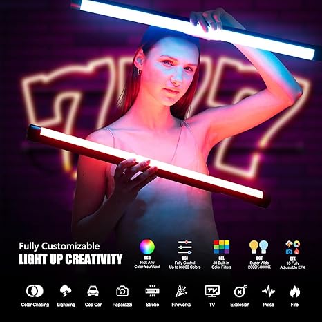 TLX2 RGB Tube Light 2FT Full Color Portable LED Video Light with App DMX Control