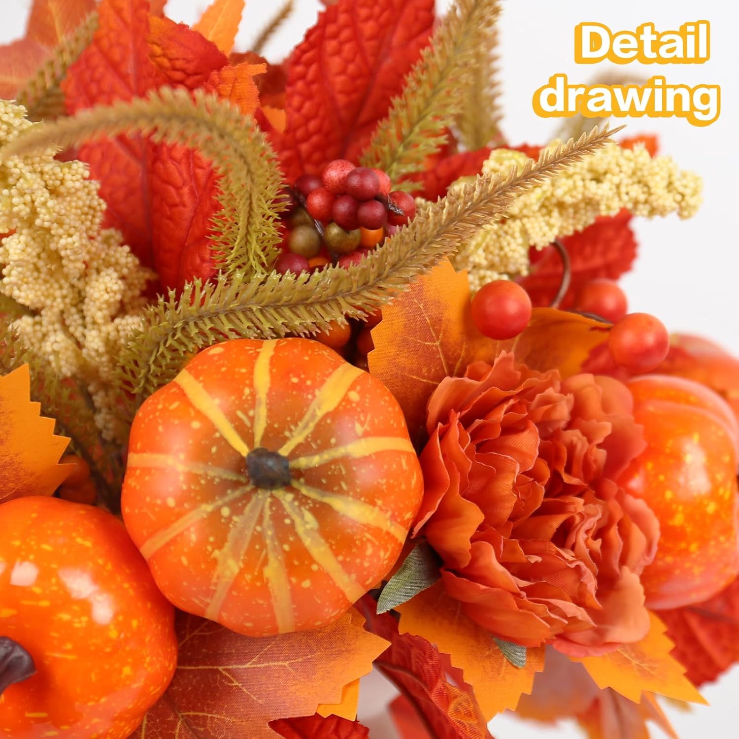 Fall Decor, 4Pcs Artificial Autumn Pumpkin Berry Flower Maple Plant Stems Picks Vase Decorations, For Home Harvest Holiday Halloween Thanksgiving Table Indoor Decor
