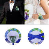 Rose Flower Wrist Corsage And Boutonnieres Set, Bride Artificial Flower Bracelets Boutonnieres For Men For Wedding Ceremony Prom Party Anniversary, Blue