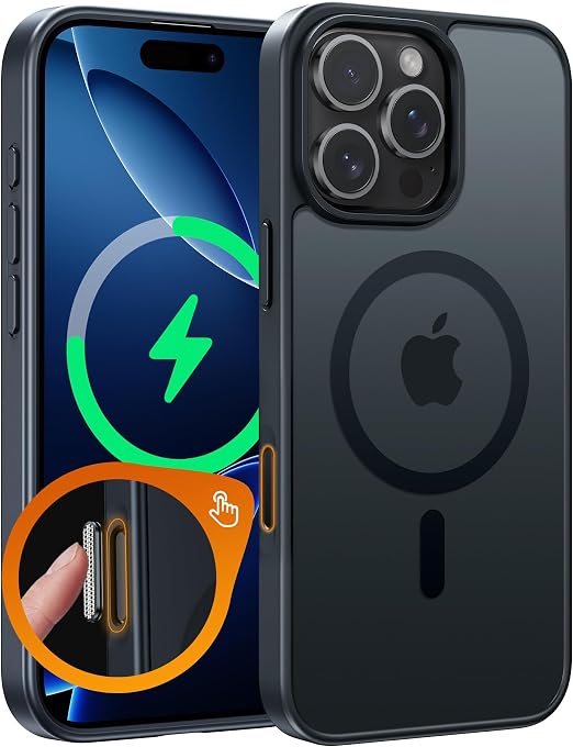 Translucent Matte Black iPhone 16 Pro Case Compatible with MagSafe