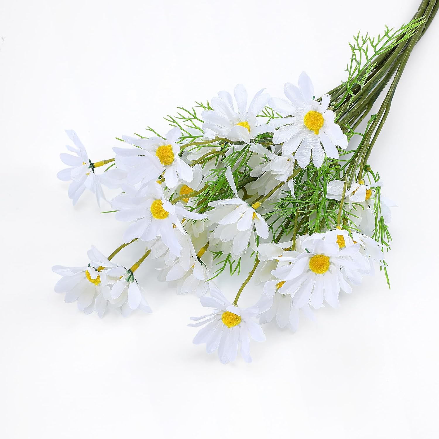 Daisy Flowers Artificial, 6 Bundles 21” White Artificial Daisy Flowers With Stems And Leaves Faux Greenery Shrubs Plants Arrangements For Home Garden Vase Decor
