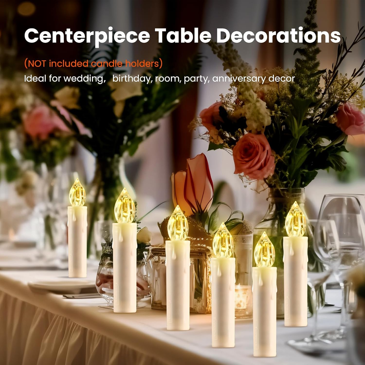 Flameless Christmas Trees Candles, 12Pcs Led Flickering Lights Battery Operated Candlesticks With Remote Timer/Clips, Warm White Window Taper Candles For Home Wedding Halloween Birthday Decor