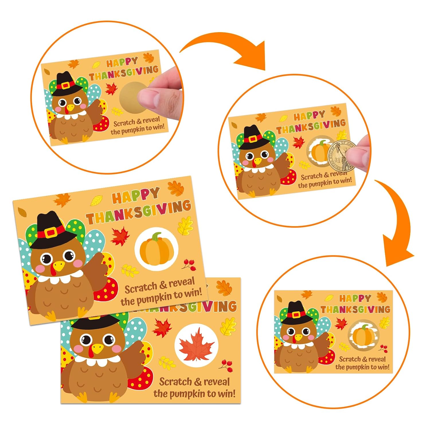 36 Pcs Happy Thanksgiving Scratch Off Cards Friendsgiving Party Games Turkey Thanksgiving Dinner Party Game Scratcher Tickets For Adults Pumpkin Party Activity (Turkey-1)