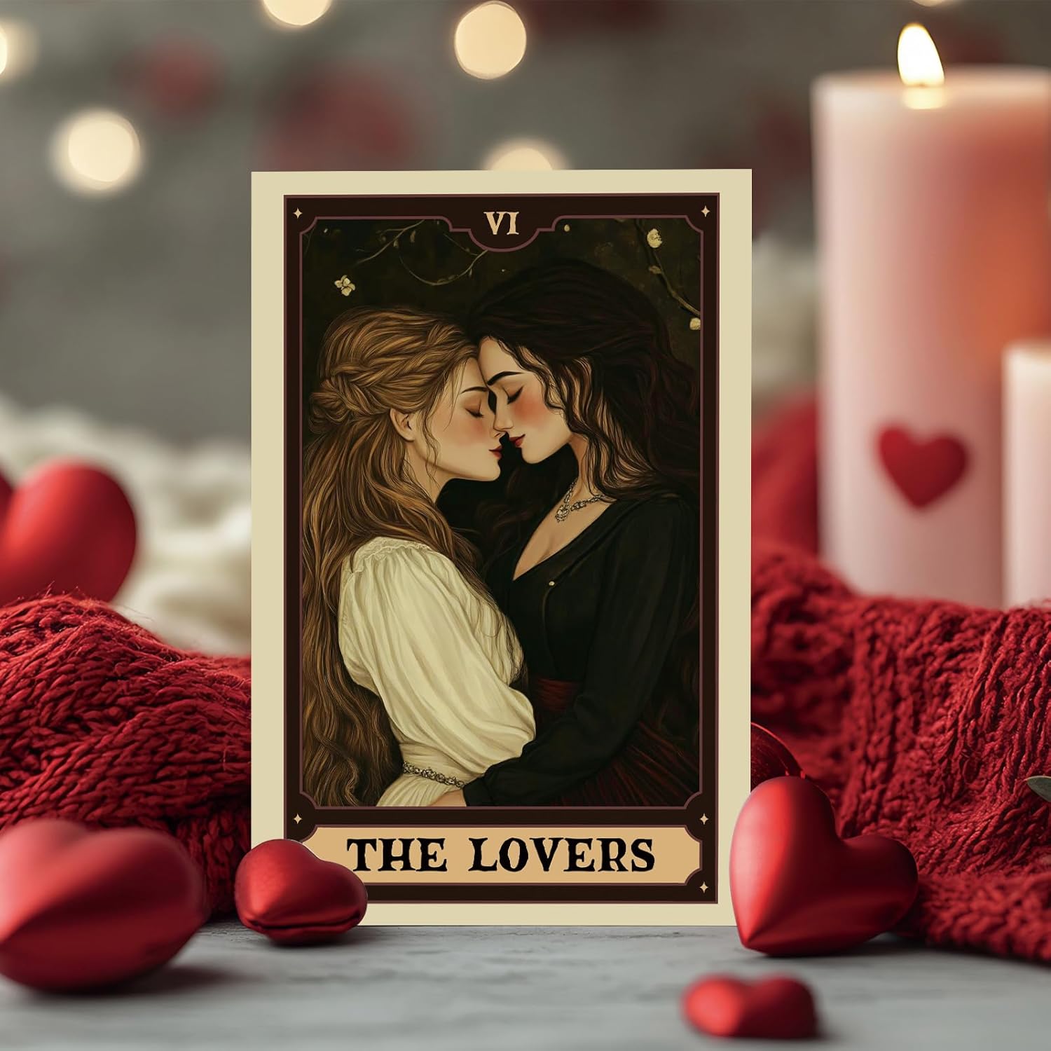 Lesbian Valentine'S Day Card Gift, Tarot Themed Love Card For Lesbian Couple, Lgbt Love Cards, The Lovers