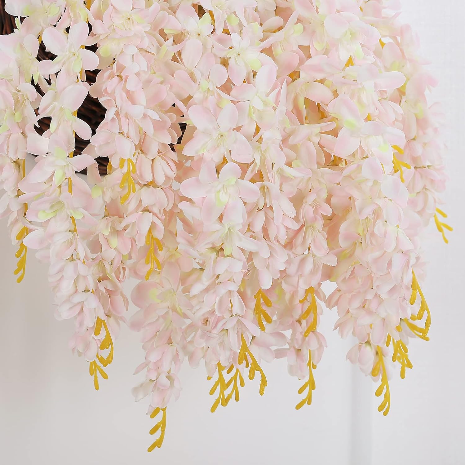 Silk Wisteria Flower Artificial 2.13 Feet Hanging Wisteria Vine Fake Flower Bush String Home Party Wedding Decoration,Pack Of 4 (Light Pink)