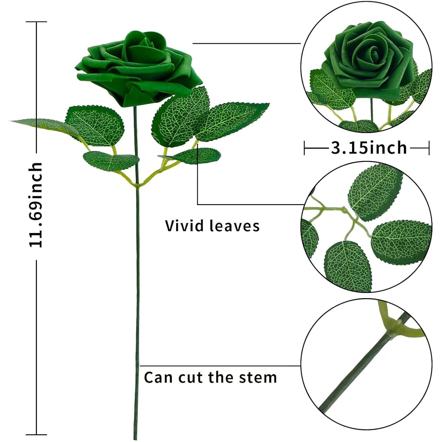 [25Pcs] Green Roses Artificial Flowers With Long Stem Real Touch Fake Foam Roses For Decoration Diy Wedding Bouquets Centerpieces Bridal Shower Mothers Day Party Flower Arrangements Home Decor