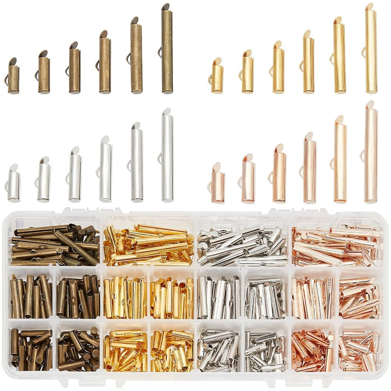 480Pcs 4 Colors Slider End Clasps Tubes Slider End Caps Slide Tube End Bar For