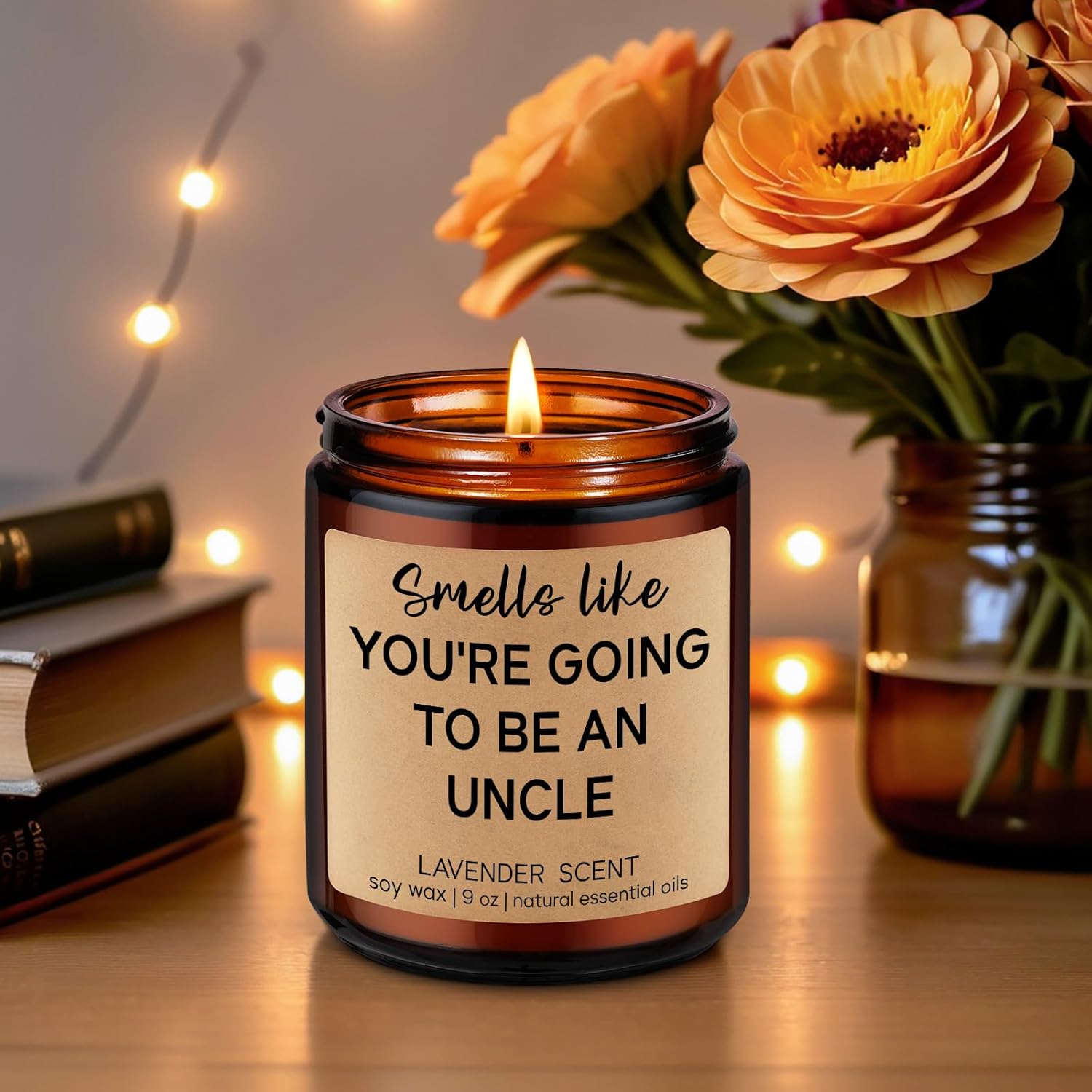 Lavender Scented Candle - Promoted To Uncle - Pregnancy Announcement For Uncle, Baby Announcement, Pregnancy Reveal Ideas - Funny First Time, New Baby Reveal Gifts For Brother, Friends