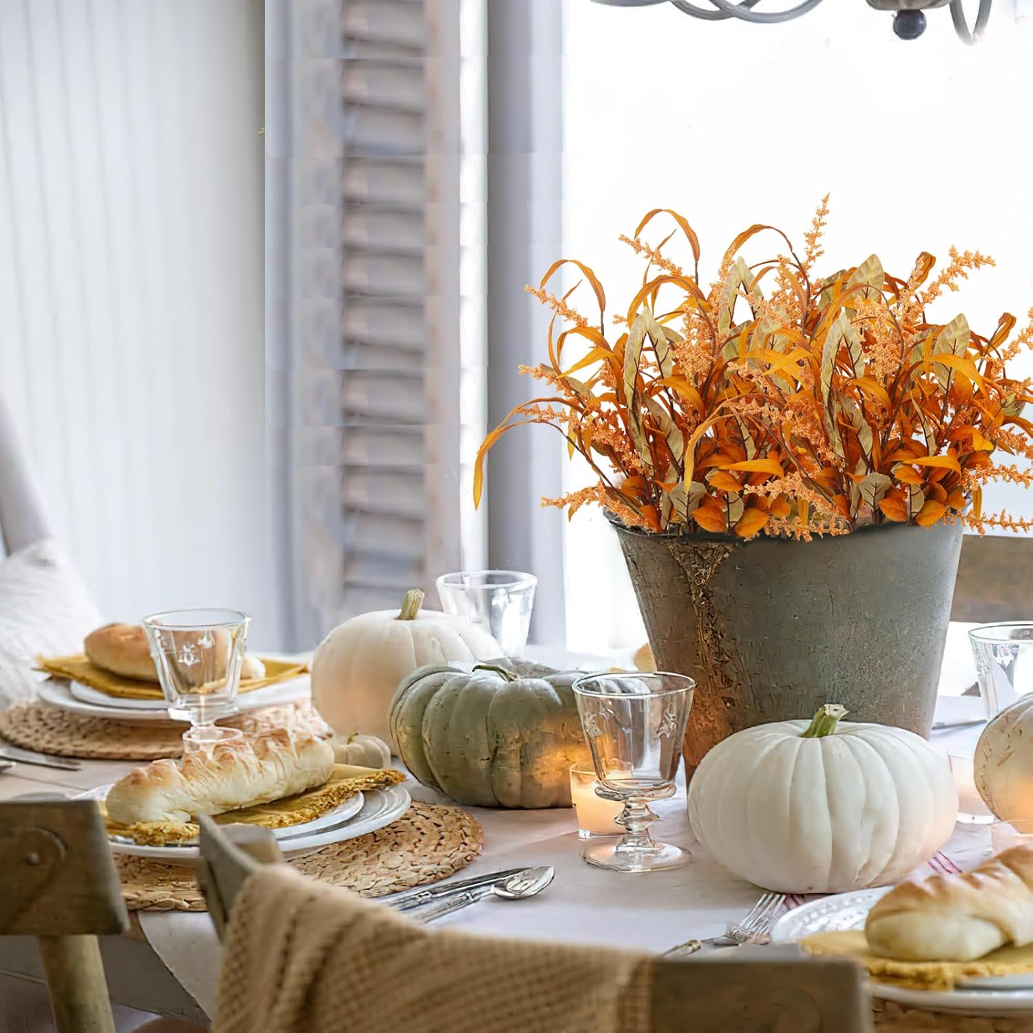 3 Pcs Artificial Fall Flowers Autumn Flowers Artificial For Decoration Fall Bouquet Maple Leaves Wheat Floral Arrangement Faux Fall Flower Branches For Thanksgiving Table Centerpieces Decor