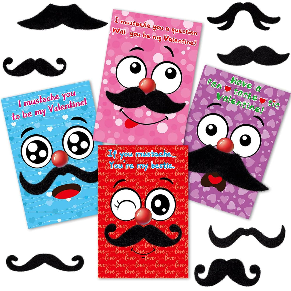 Valentine’S Cards With Funny Mustaches And Envelopes For Kids Classroom Party Favors 28 Pack