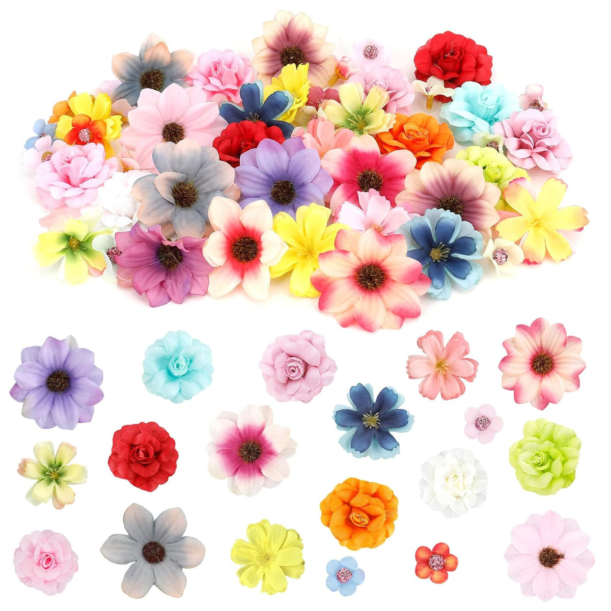 Faux Flower Heads Flowers For Crafts Mini Artificial Flower Heads Bulk Silk Fake Flower Heads Fake Peony Daisy Rose Small Fabric Flowers For Diy Crafts Garland Wedding Home Party Decoration, Coloful