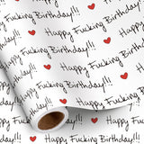 Funny Birthday Wrapping Paper Roll For Friends, Mini Roll, Black Happy Birthday Text With Red Hearts Gift Wrap Paper For Milestone Birthdays, 17 Inches X 16.4 Feet