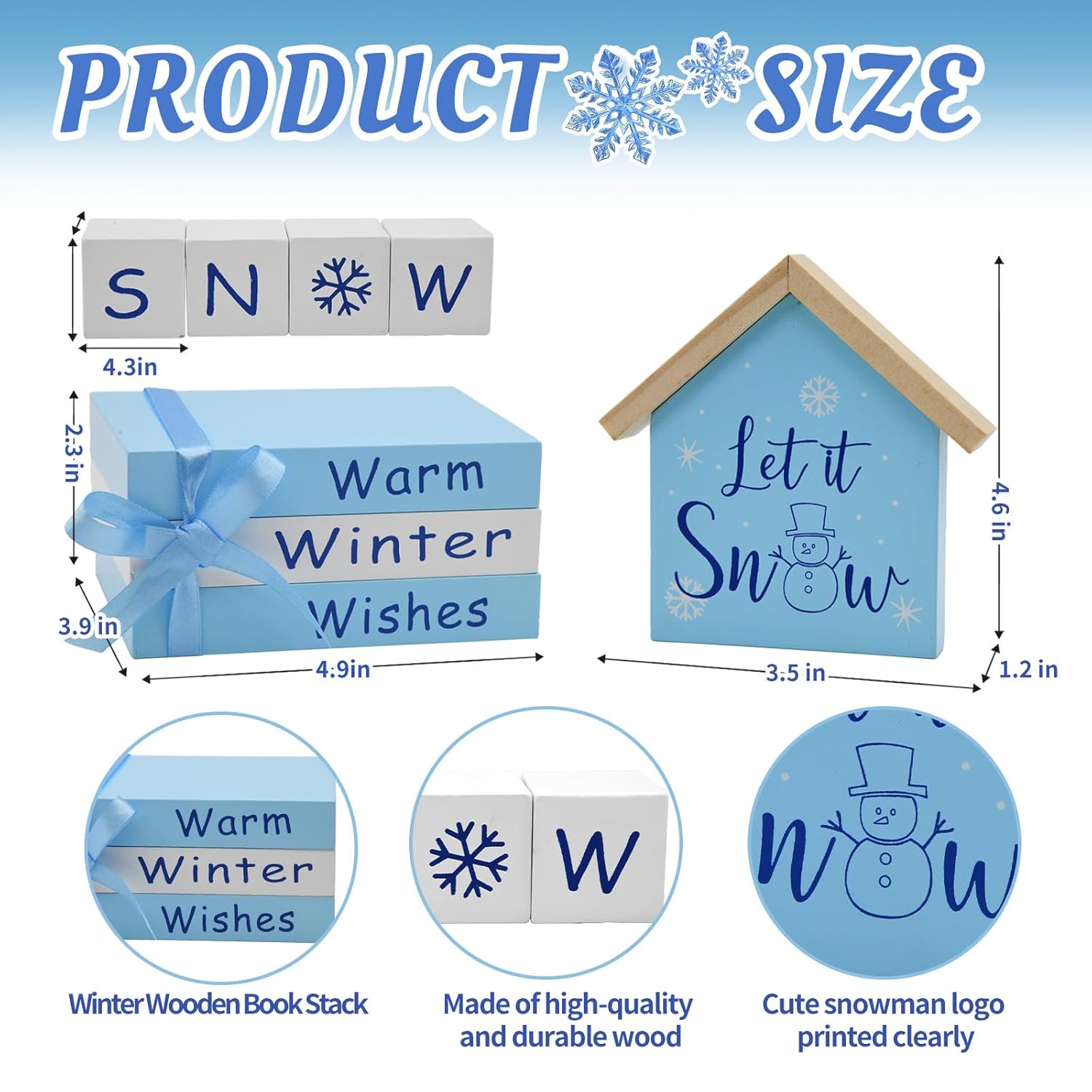 Winter Table Decor Wooden Block Sign, Let It Snow Decor Blue Winter Wonderland Centerpieces For Tables, Farmhouse Tiered Tray Decorations