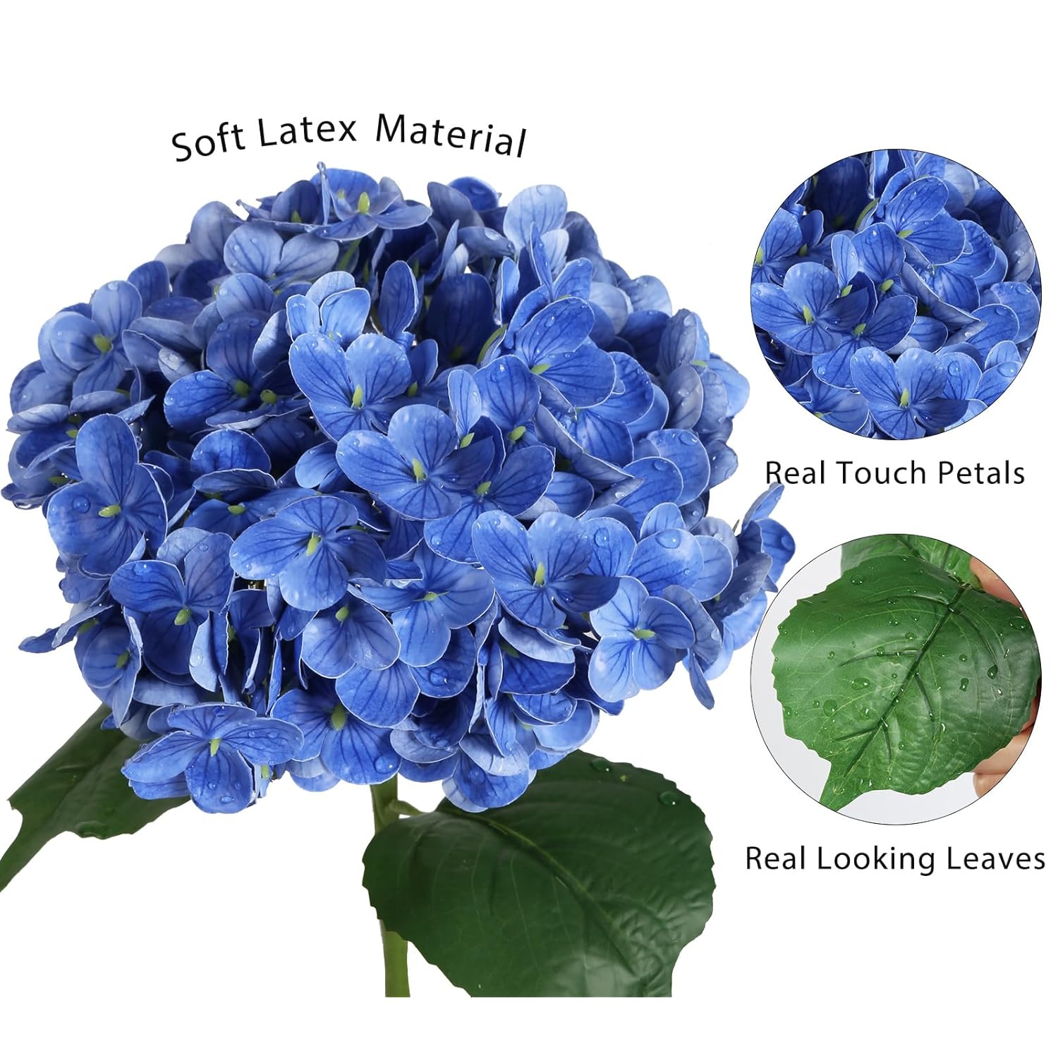 4Pcs Real Touch Blue Hydrangea Artificial Flowers 21'' Large Latex Fake Hydrangea Flowers Faux Hydrangea With Stem For Wedding Home Table Centerpieces Indoor Baby Shower Decorations (Royal Blue)