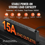 8 Outlet Horizontal 1U Rack Mount PDU Power Strip 15A 6Ft Cord