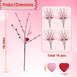 Valentines Day Decorations 16 Pack Valentines Day Picks, Valentines Day Floral Picks With Pink Hearts & Red Berries,Valentine'S Day Heart Pick For Vase, Home