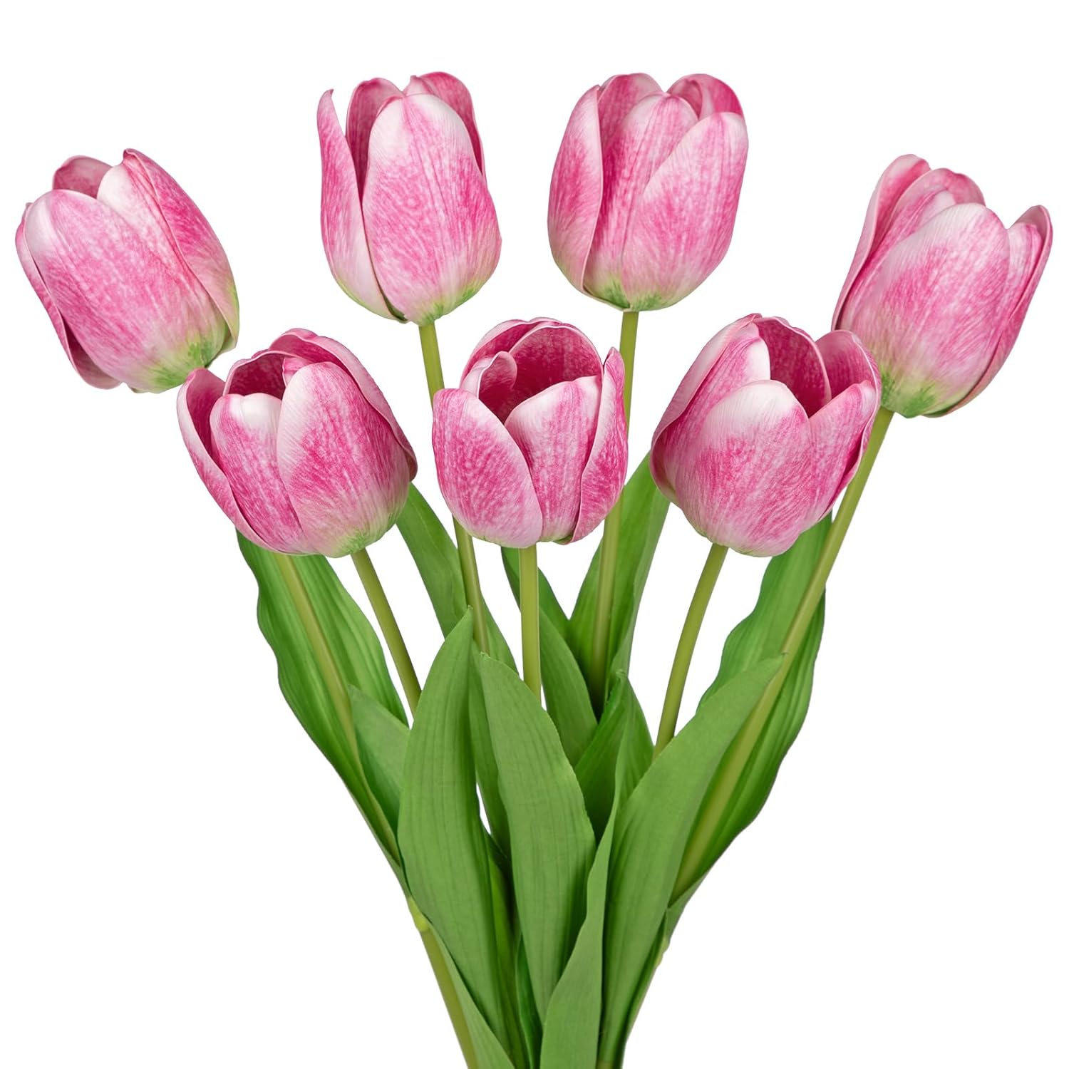 Artificial Tulips Flowers – 24" Long Stem Faux Tulips, 7Pcs Real Touch Fake Pink Tulip For Vase, Farmhouse, Kitchen, Spring & Wedding Home Decor