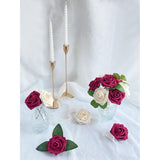 Artificial Flowers 25 Pcs Fake Burgundy Champagne Roses For Diy Wedding Bouquets Bride Cake Flower Decor Table Centerpieces Floral Arrangements Party Home Table Decorations