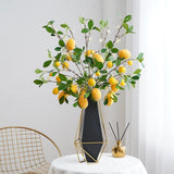 5Pcs Artificial Lemon Branches 68Cm Long Stem Yellow Lemons Picks With Green Leaves And Flowers, For Home Kitchen Farmhouse Table Centerpiece