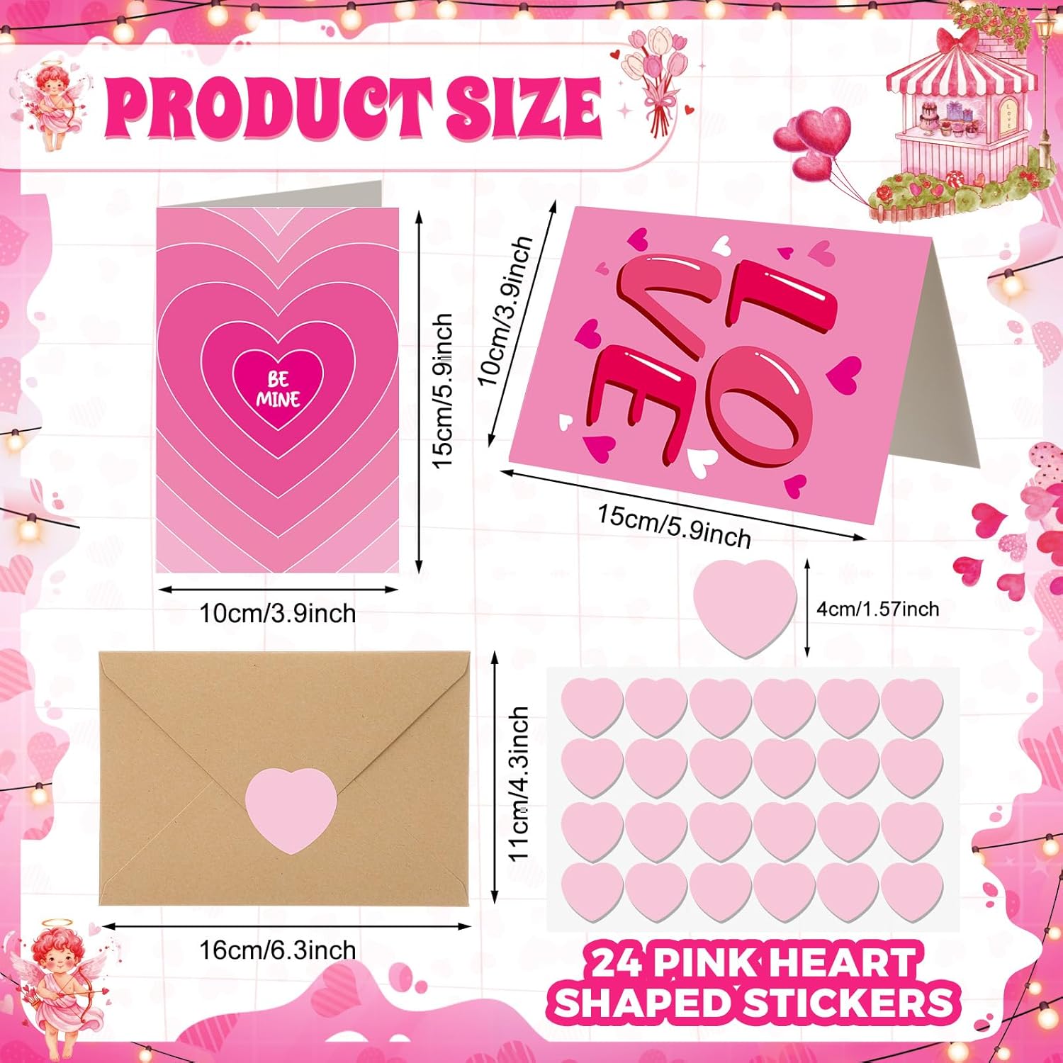 24 Sets Valentine Greeting Cards With Envelopes Set Pink Love Heart Valentines Greeting Cards Bulk Happy Holiday Postcards For Valentine'S Day Gift Exchange Party Favors, 12 Designs