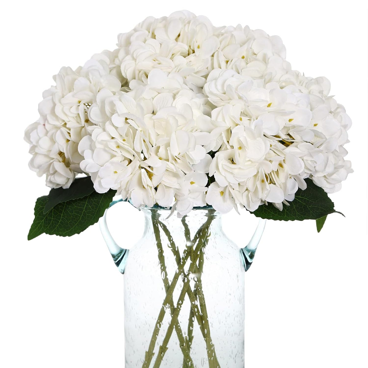 6Pcs Faux White Hydrangeas Fake Flowers Artificial Silk Hydrangea Flower With Stems Bouquets Arrangement For Home Table Centerpieces Wedding Baby Shower Birthday Party Decoration(White)