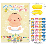 Pin The Pacifier On The Baby Game - Large Poster For Baby Shower Party, Kids Birthday Party Supplies - 72 Pacifier Stickers