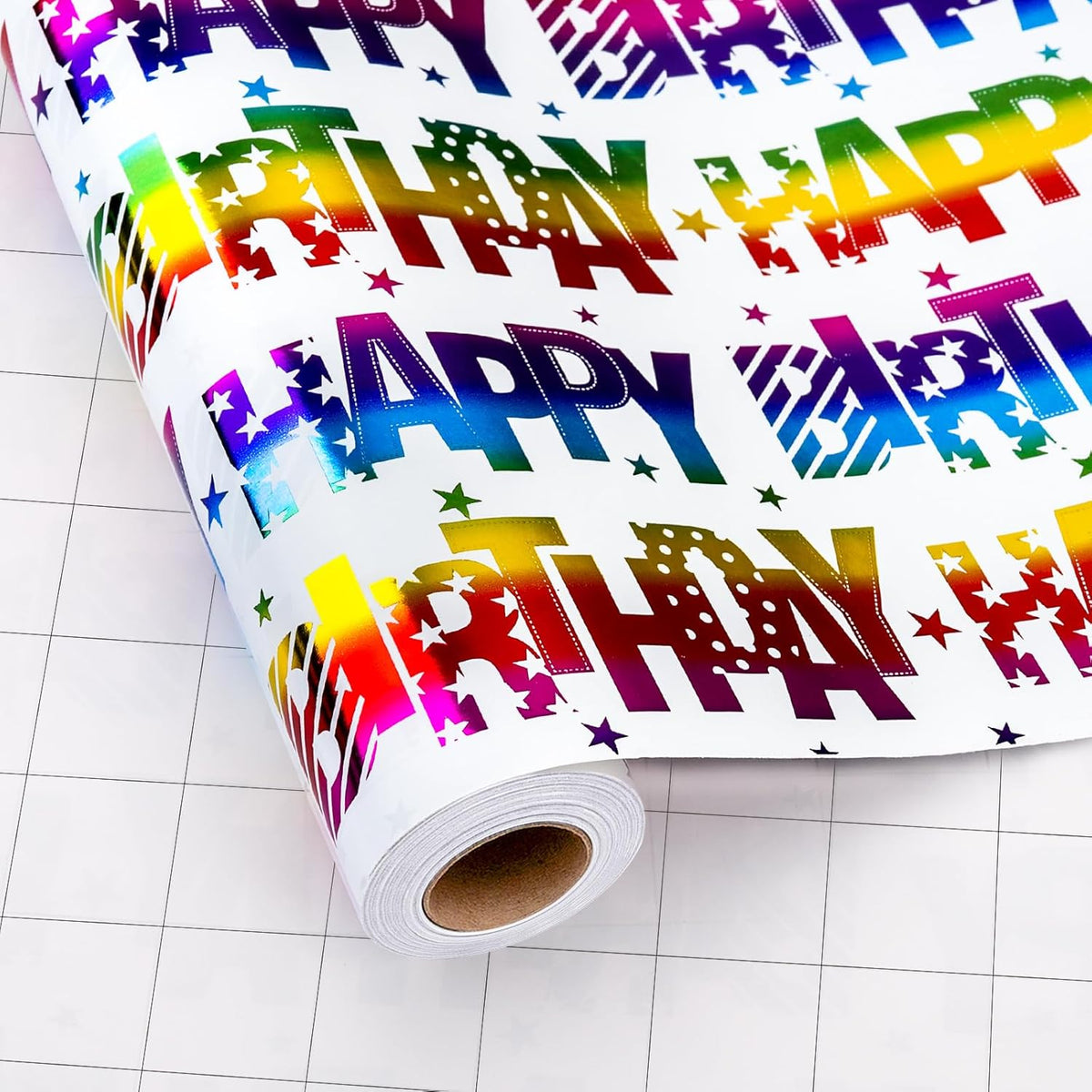 Birthday Wrapping Paper Roll, Mini Roll Gift Wrapping Paper, Colorful Foil Girl Happy Birthday Gift Wrap Rainbow Present Paper For Boys Girls, Holiday,Party,Baby Shower(17 Inch X 16.5 Feet)