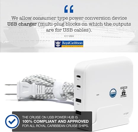 Cruise Ship Power Strip 2 AC Outlets 2 USB A 2 USB C 3.8FT Cord