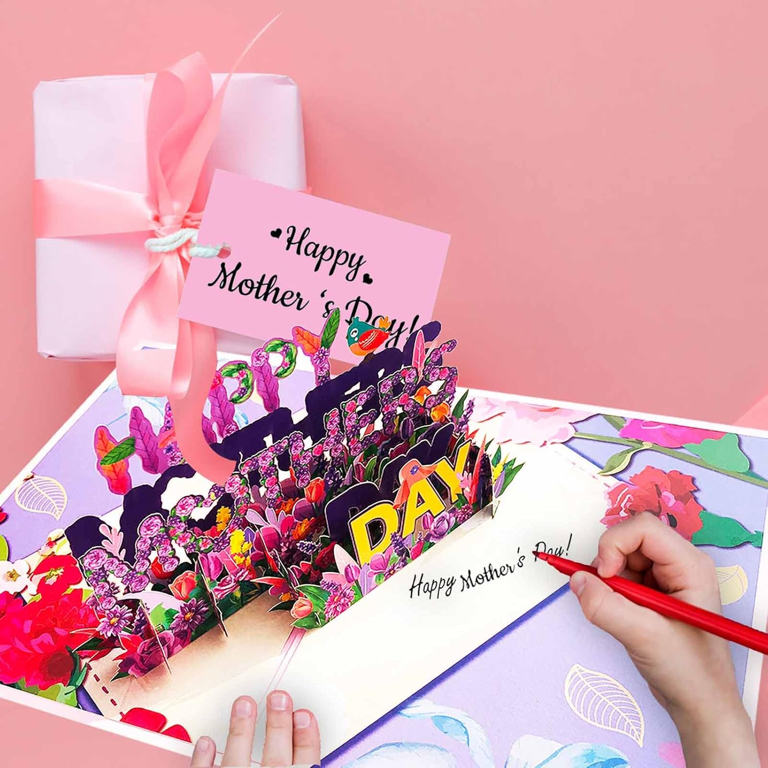 Mothers Day Card, Paper Love 3D Happy Mothers Day Pop Up Handcrafted Card, 100% Recycled And Eco-Friendly, 8X 6 Inch Cover With Note Tag