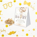 Don'T Say Baby Game For Baby Shower, 50 Wooden Clothespins And One Sign, Brown Boho Bear Theme, Pins For Baby Shower Decorations, Gender Reveal Games, Baby Shower Supplies-Bb35