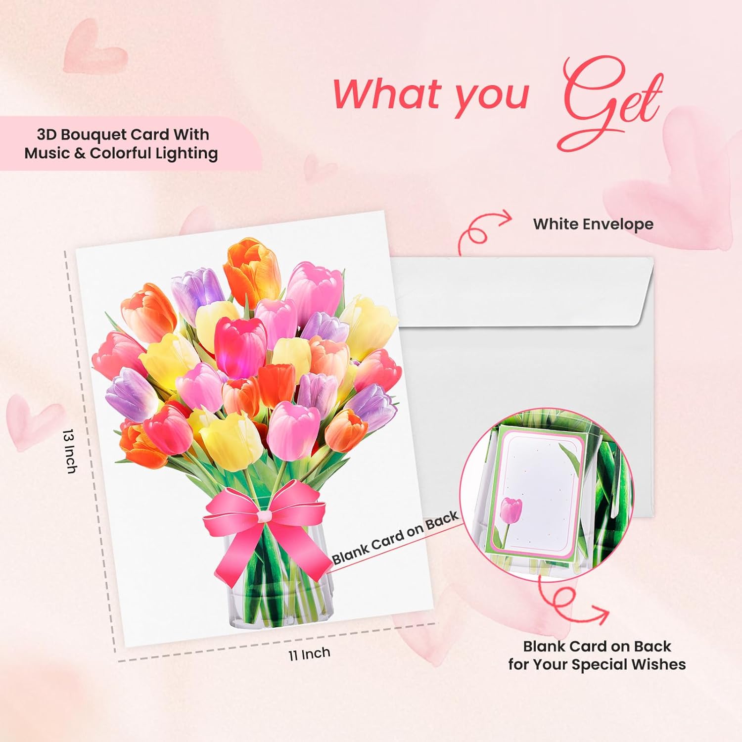 3D Popup Tulips Bouquet Greeting Card | Musical Light Up Flowers Bouquet | Decorative Floral Design | Mom Women Wife | Envelope & Blank Note Card | Perfect For Birthday, Anniversary, Get Well, All Occasion
