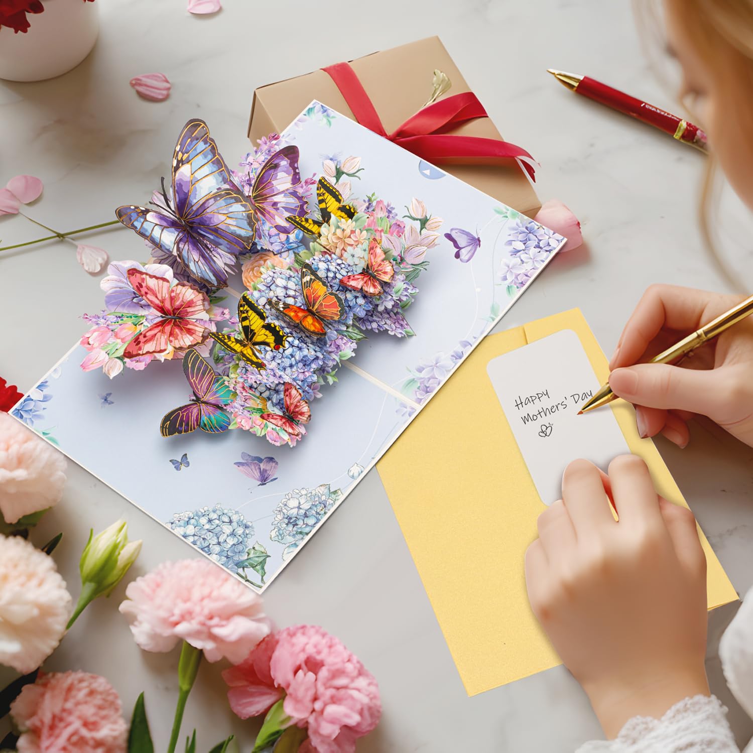 Pop Up Birthday Card, Handmade 3D Butterfly Mothers Day Card, Thank You Greeting Card Gifts For Women Mother Wife Girls Daughter
