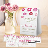 How Many Kisses Bridal Shower Game (1 Sign + 50 Cards), Pink Bridal Shower Games, Bachelorette Guessing Game, Kisses In The Jar Sign,Valentine'S Bridal Party Sign -Ghmk08