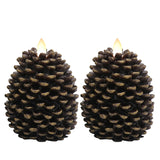 Pine Cone Flameless Candles Battery Operated With 6 Hour Timer Unscented Real Wax Flat Wick Flickering Pinecone Led Candles Christmas Home Holiday Decoration(2 Pack Brown)
